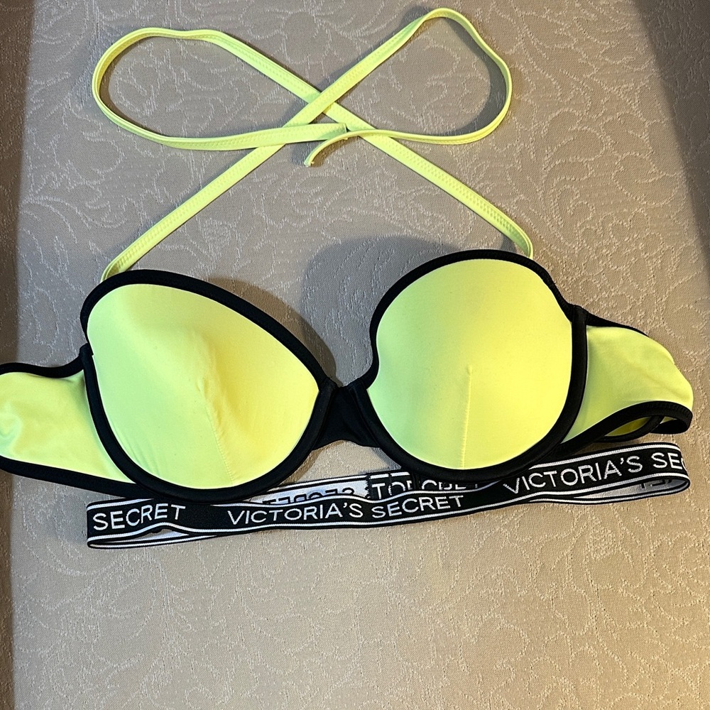 Victoria's Secret Neon Yellow Bikini Top with Black Trim